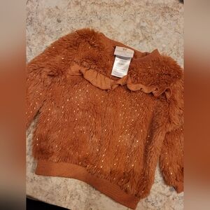 Madison Rust Orange Faux Fur Sweater with Gold Sparkle